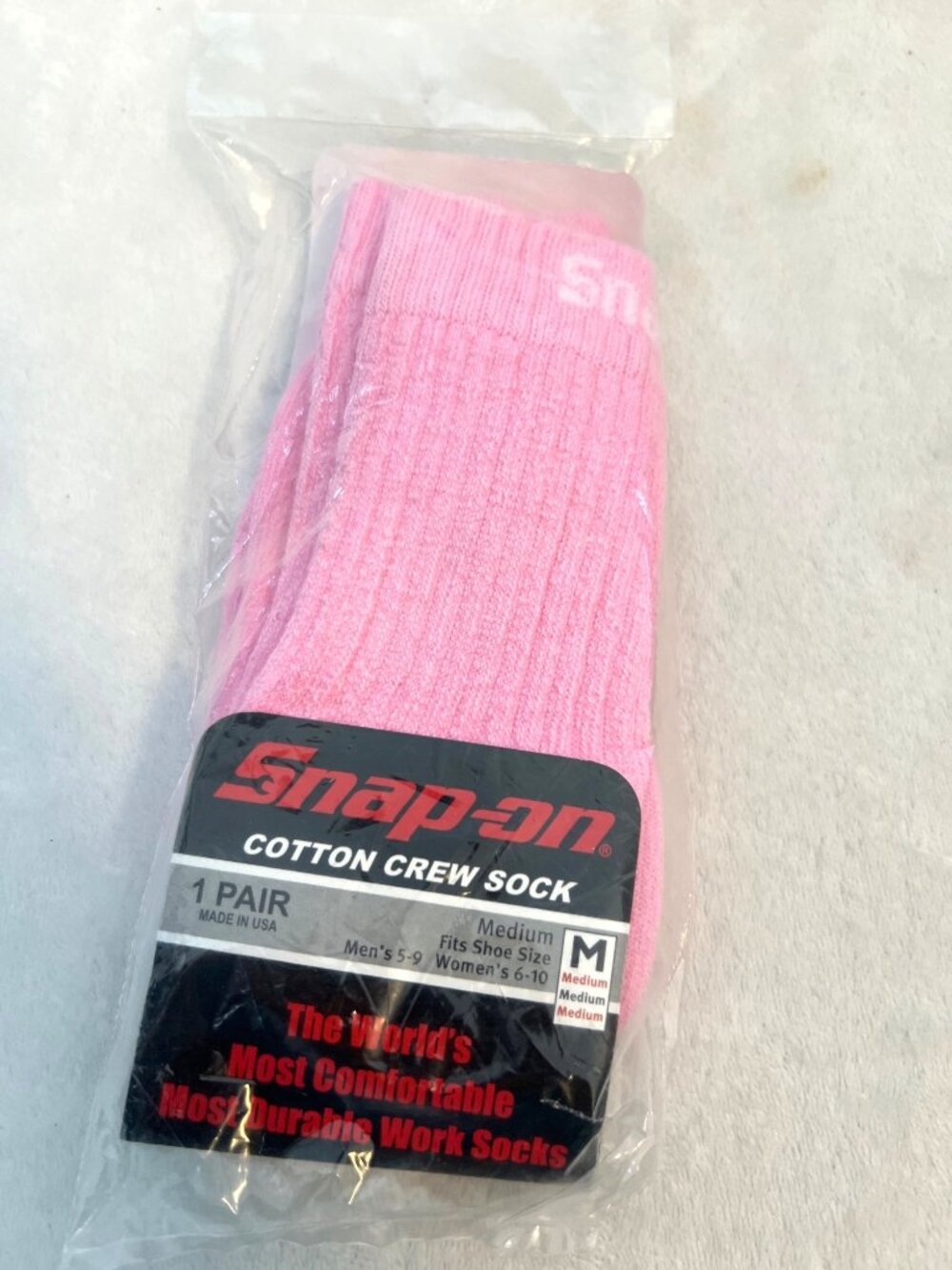 *NEW* Snap On Tools 1 Pair PINK Cotton Crew Socks MEDIUM Sealed